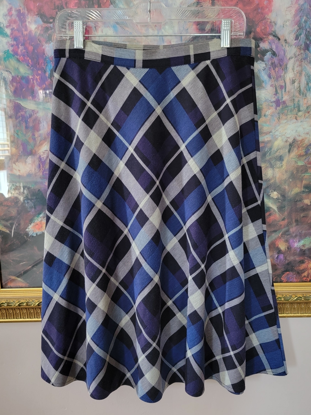Laura Scott Blue and Navy Plaid Circle Skirt